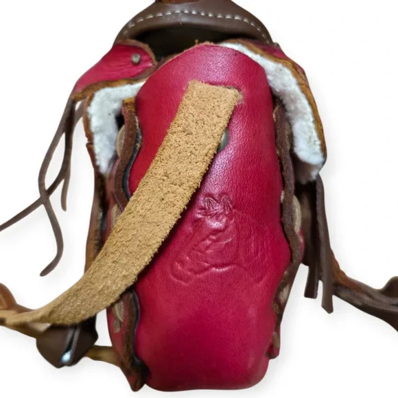 Genuine Leather Red Brown Silver Horse Equestrian Mini Vintage Saddle Bag - Picture 6 of 9